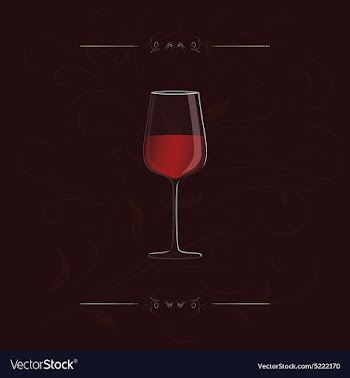 Glass of red wine with floral design in background vector image