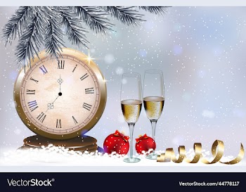 glasses with champagne clock close to midnight