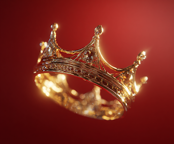 Glistening Golden Crown on Red Background