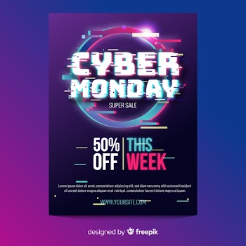 Glitch cyber monday flyer template Free Vector