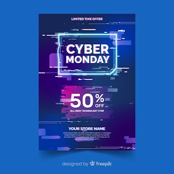 Glitch cyber monday flyer template Free Vector