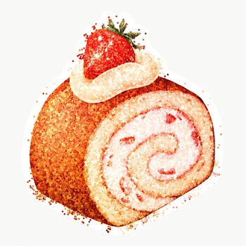 Glittery strawberry swiss roll cake sticker overlay with a white borde.. | Free  transparent png - 2366042