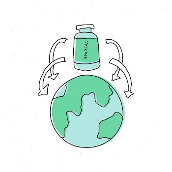 Global vaccine distribution doodle illustration