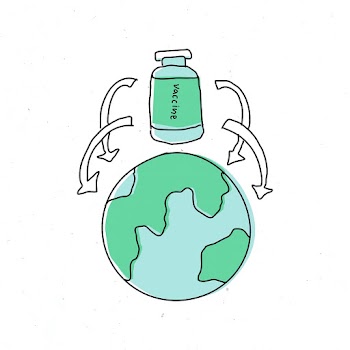 Global vaccine distribution psd doodle illustration
