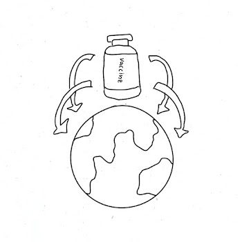 Global vaccine distribution vector doodle illustration
