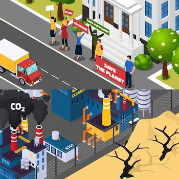 Global warming isometric banner set Free Vector