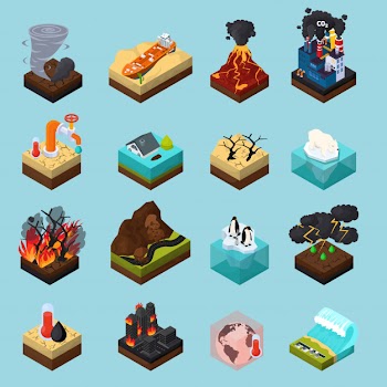 Global warming orthogonal isometric elements set Free Vector