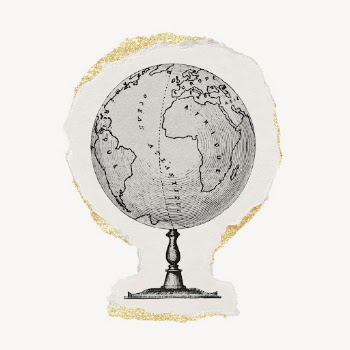 Globe drawing, ripped paper, gold | Free PSD Illustration - rawpixel