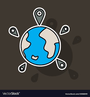 Globe earth with color pointer marks vector image