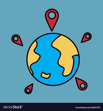 Globe earth with color pointer marks vector image