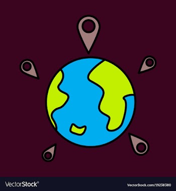 Globe earth with color pointer marks vector image