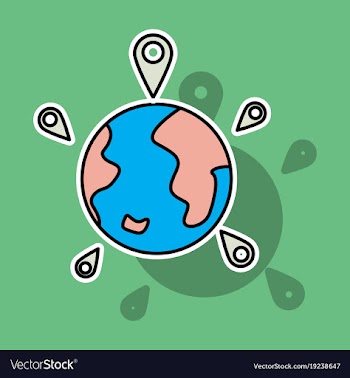 Globe earth with color pointer marks vector image