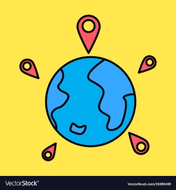 Globe earth with color pointer marks vector image