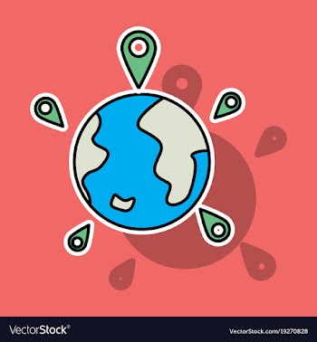 Globe earth with color pointer marks vector image