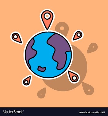 Globe earth with color pointer marks vector image