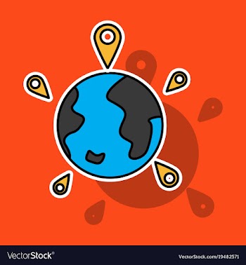 Globe earth with color pointer marks vector image
