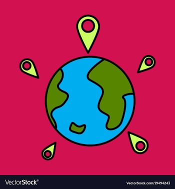 Globe earth with color pointer marks vector image