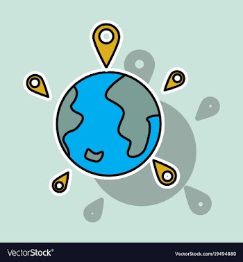 Globe earth with color pointer marks vector image