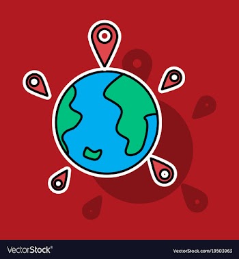 Globe earth with color pointer marks vector image