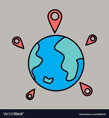 Globe earth with color pointer marks vector image