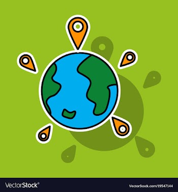 Globe earth with color pointer marks vector image