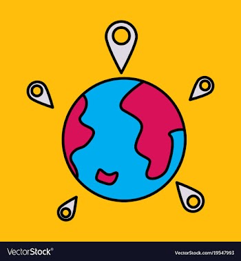 Globe earth with color pointer marks vector image