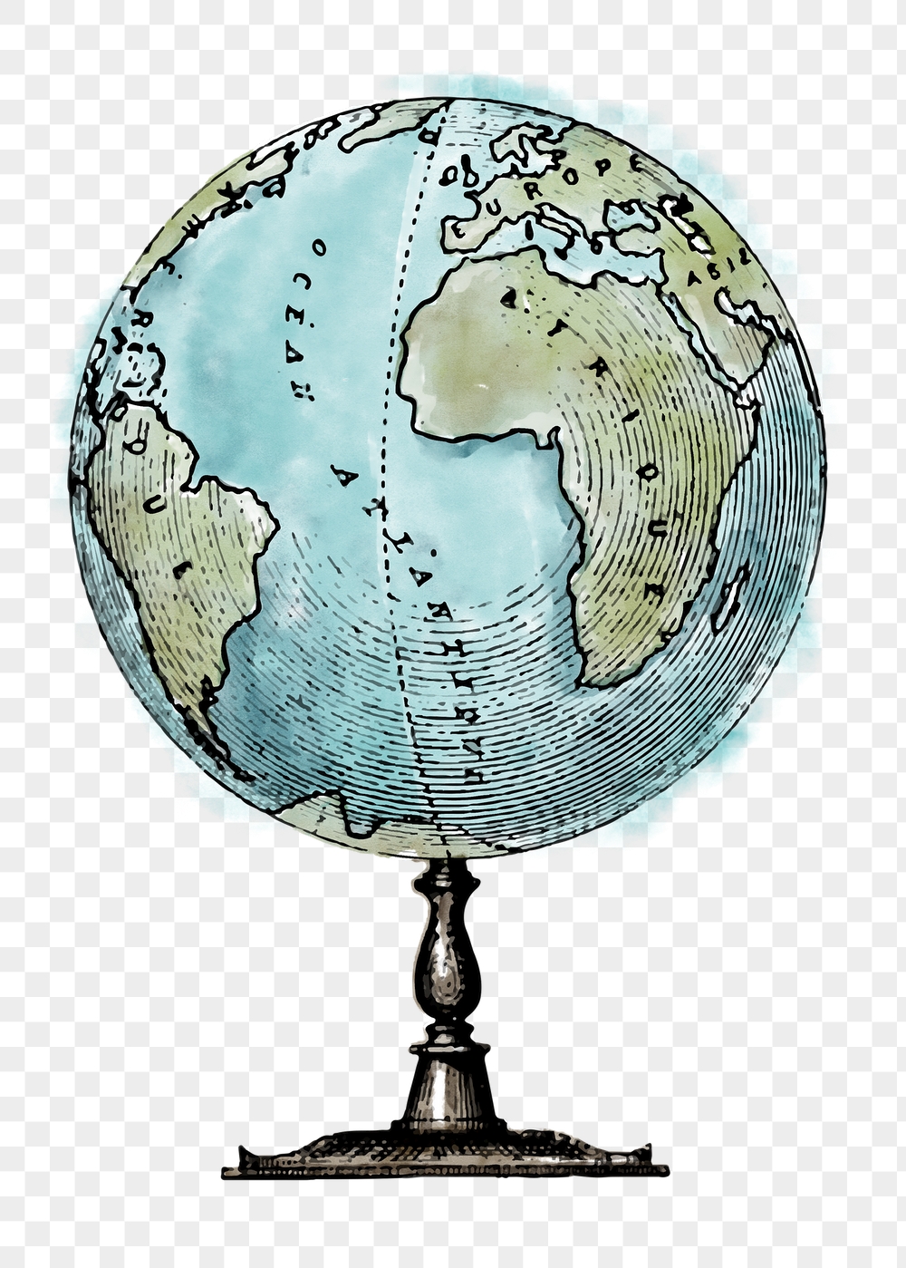 Globe png sticker, watercolor illustration, | Free PNG Illustration - rawpixel
