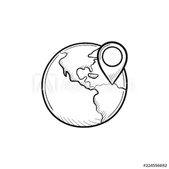 Globe with pointer mark hand drawn outline doodle icon