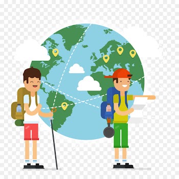 Globe World map - Vector happy tourist and world map 