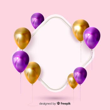 Glossy balloons with blank banner 3d effect on pink background Free Vector
