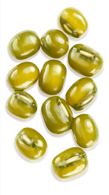 Glossy Mung Beans on White Background