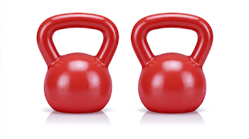 Glossy Red Kettlebells on White Background