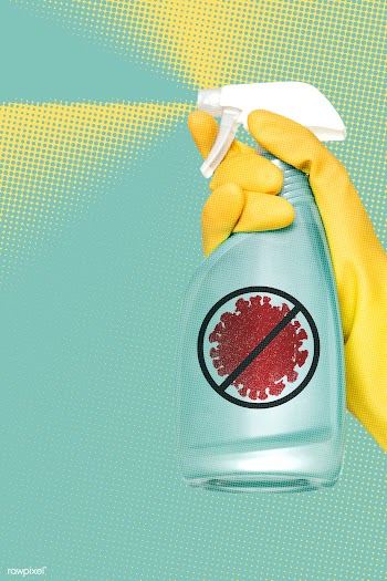Gloved hand using a spray bottle to kill coronavirus background illust.. | Free  photo - 2313887