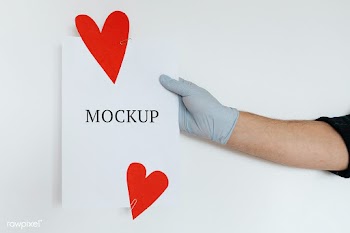 Gloved hands holding a card mockup decorated with red hearts | Free  psd mockup - 2350841