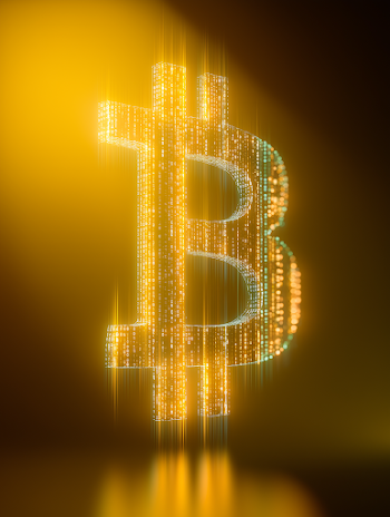 Glowing Bitcoin Symbol in Cybernetic Code