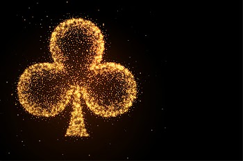 Glowing golden glitter clubs symbol black background Free Vector