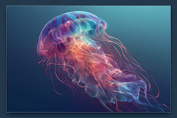 Glowing Jellyfish Illustration in Dreamy Ocean Gradient
