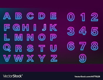glowing neon tube font latin letters from a to z
