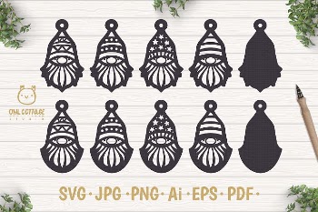 Gnomes Earrins Template Set SVG, Gnome Clipart, Tomte