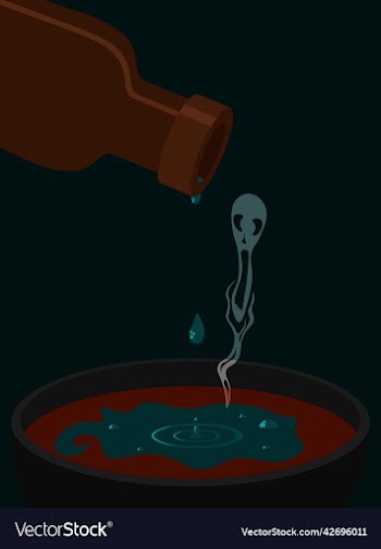 goblet with poisoned red wine and bottle with