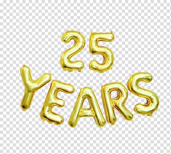Gold 25 years balloon illustration, 25 Years Letter Balloons transparent background PNG clipart