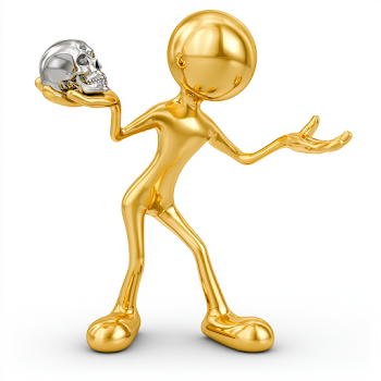 Gold Abstract Humanoid Figure with Silver Skull