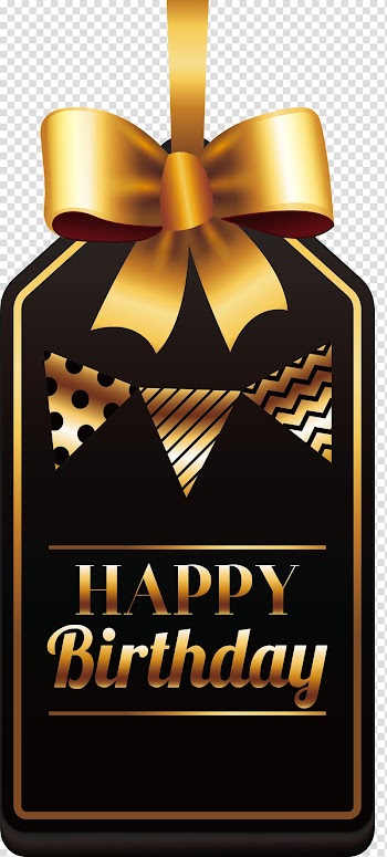 Gold and black happy birthday tag, Happy Birthday to You Vecteur, Frilly Birthday happy ornaments transparent background PNG clipart