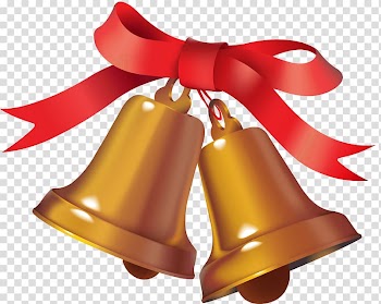 Gold and red Christmas bells with ribbon illustration, Bell Duo Christmas transparent background PNG clipart