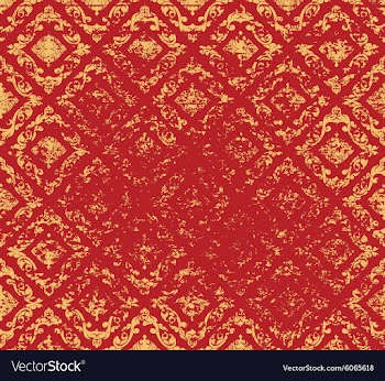 Gold art pattern on a red grunge style vector image