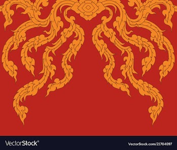 Gold art pattern on a red vector image