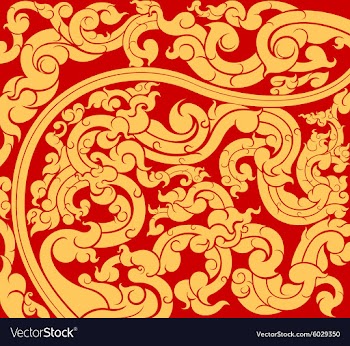 Gold art pattern on red vector image