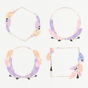 Gold badge psd pastel purple Bohemian feather collection