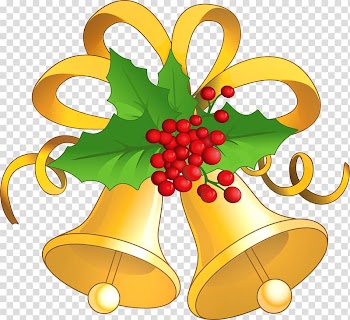 Gold bells graphics art, Christmas Jingle bell , Christmas Gold Bells with Mistletoe transparent background PNG clipart