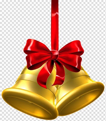 Gold bells with red ribbon bow , Christmas Jingle bell , Gold Christmas Bells transparent background PNG clipart